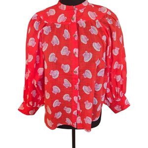 Maeve by Anthropologie Womens Button Up Tropical Print Cotton Blouse XXS